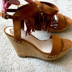 Brown Fringe Cork Wedges
